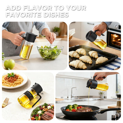 PLAPITATE 17oz/500ml Premium Olive Oil Sprayer for Cooking, 2 in 1 Glass Olive Oil Dispenser Bottle for Kitchen Gadgets, Spray Bottle with Portion Control for Salad, Frying, BBQ (Black)