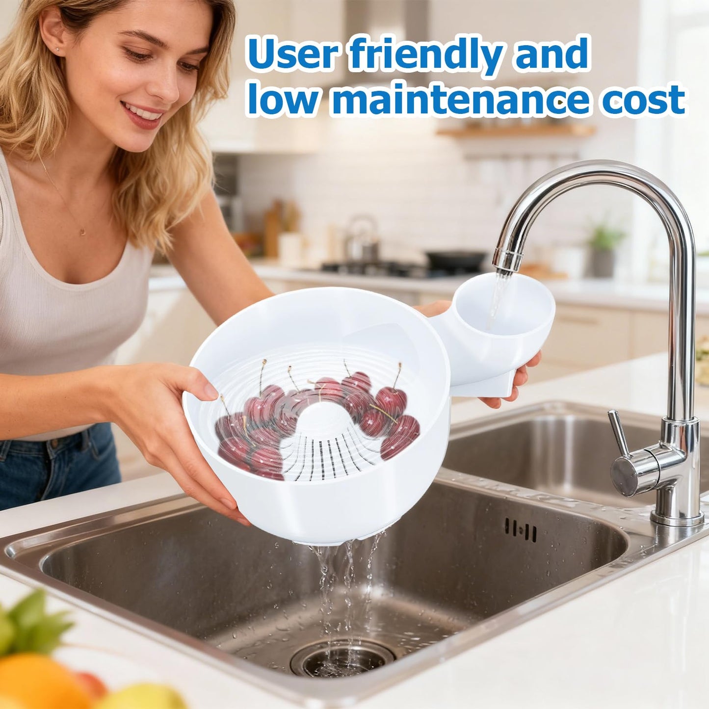 STHF Hydro Bowl 2-Pack- 3D-Printed 4-in-1 Multifunctional Fruit Washing Bowl with Snail Drain, Automatic Cleaner Spinner for Efficient Rinse & Drain, Space-Saving Kitchen Sink Storage Basket Set