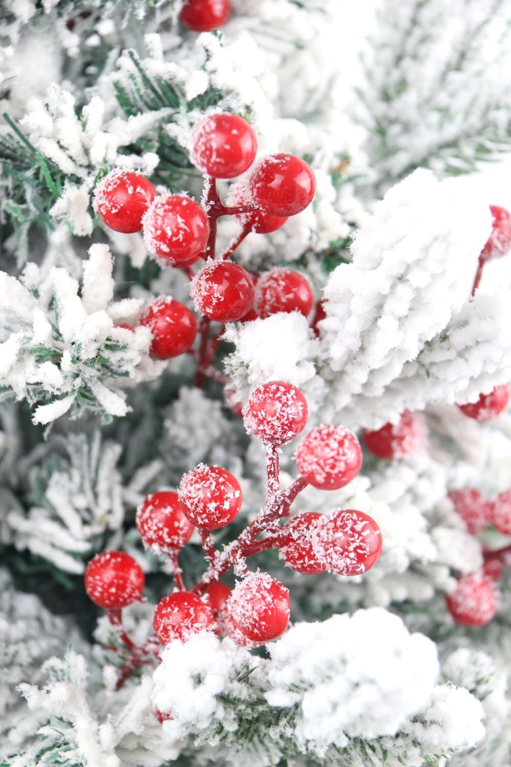 Feitore 30 Pack 8.9" Snow Frosted Red Berry Stems Holly Frosted Berry Picks Snowy Artificial Red Berries for Christmas