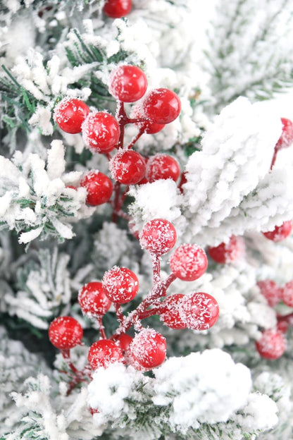 Feitore 30 Pack 8.9" Snow Frosted Red Berry Stems Holly Frosted Berry Picks Snowy Artificial Red Berries for Christmas