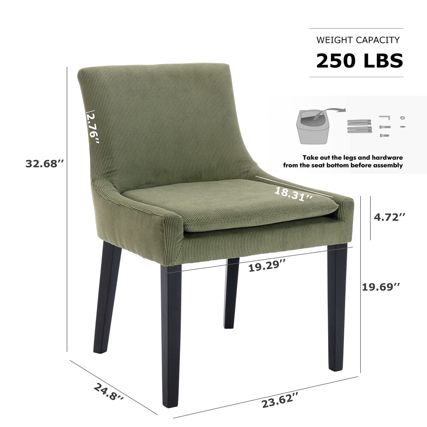 COLAMY Modern Dining Chairs Set of 4, Upholstered Corduroy Accent Side Chairs with Mid Back and Wood Legs for Living Room/Dining Room- Light Green