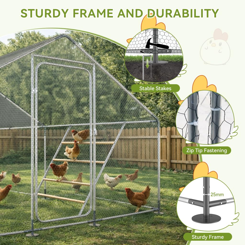 COMHOMA 13×10×6.6FT Large Metal Chicken Coop with Roosting Perch,Walk-in Chicken Run with Waterproof Roof & Lockable Door,Outdoor Poultry Cage for Hens,Ducks,Rabbits