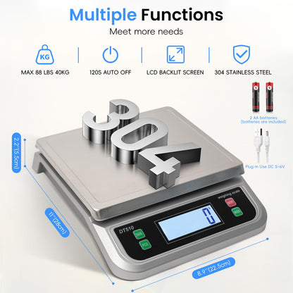 LNXDMWMS 88lb/40kg Food Scale with 6 Unit Stainless Steel Commercial Kitchen Scale, with Full View LCD Display Large Kitchen Scale with Tare and Pcs Funtion for Baking, Cooking, Flour, Fruits Silver