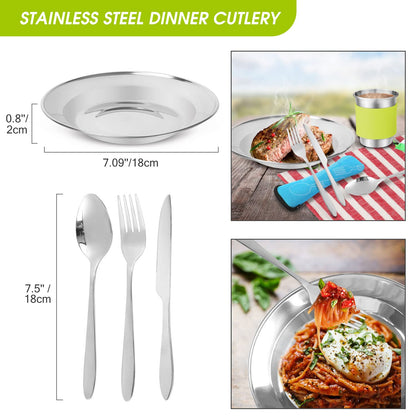 Odoland 39pcs Camping Cookware Mess Kit, Non-Stick Large Size Hanging Pot Pan Kettle with Base Dinner Cutlery Sets for 6 and More, Cups Dishes Forks Spoons Kit for Outdoor Camping Hiking Picnic