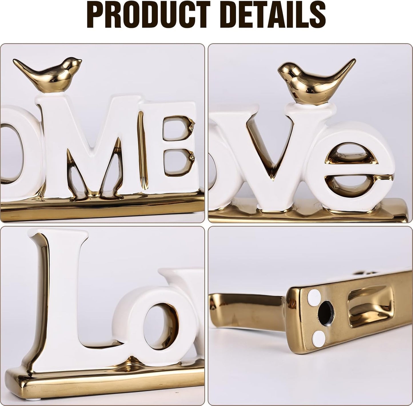 Love Sign, White & Gold Room Decor, Knick Knack Shelf, Gold Bird, Boho Bookshelf, Abstract Statue, For Living Room