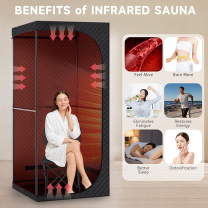RRGFB Far Infrared Sauna Box with Red Light Therapy, Portable Dry Sauna for Relaxation, Detoxification, Carbon Crystal Heating,9 Levels, Full Size 5.9ft×2.9ft×2.6ft