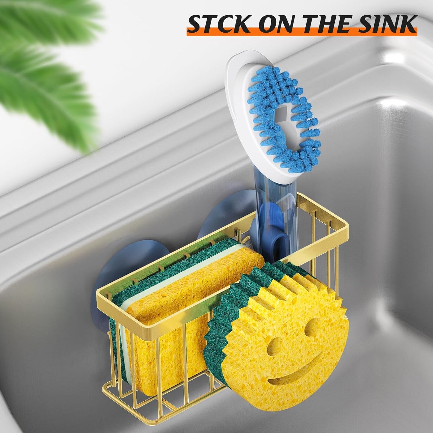 2 Cups/1 MURLONG Sponge Holder Smiley Face, Sink Caddy for kitchen Sink, Kitchen Organizer Sponge Holder with PCS