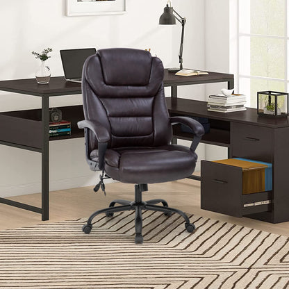 Office Chair Big and Tall 500lbs Ergonomic Computer Chair High Back PU Leather Wide Seat Desk Chair with Lumbar Support Arms Executive Task Chair for Hone Office,Brown