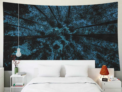 EMMTEEY Forest Tapestry, Aesthetic Tapestry of Forest in Night Sky, 60X40 Tapestry for Families
