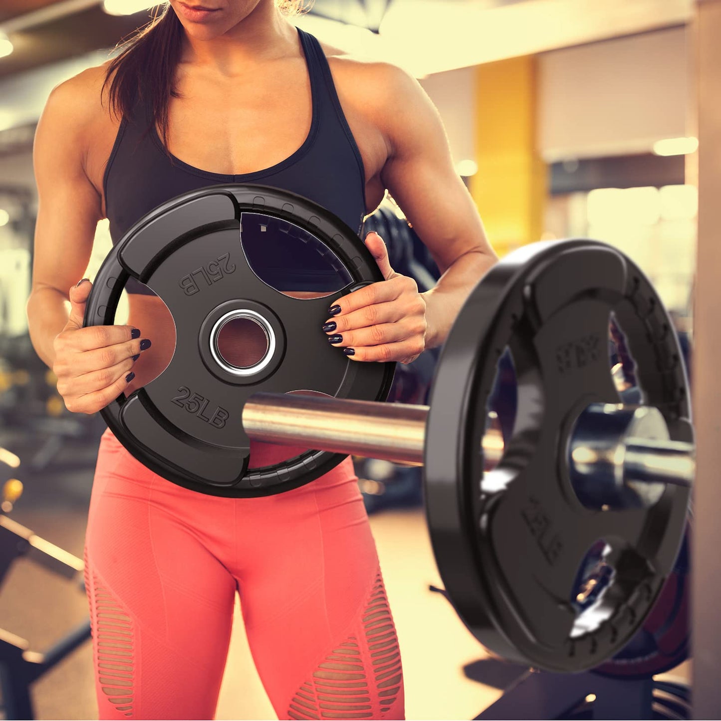 RitFit Weight Plates for Barbell, 2-Inch Olympic Rubber Grip Plates for Weightlifting and Strength Training in Home & Gym, Single, Pair and Sets(85LB, Set)