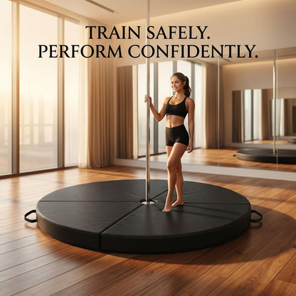 Pole Dance Crash Mat, Stripper Pole Mat with Pearl Cotton Filling & PU Leather, Round Foldable Aerial Yoga Mat for Pole Dancing, Gymnastics, Aerial Hoop, Easy Storage(F,79"x1.97")