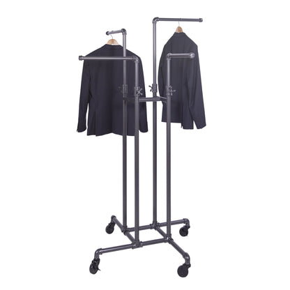 Clothing Rack Econoco - Heavy Duty Pipeline Adjustable, 4 Way Rack, Plumbing Pipe Clothes Rack, Anthracite Grey