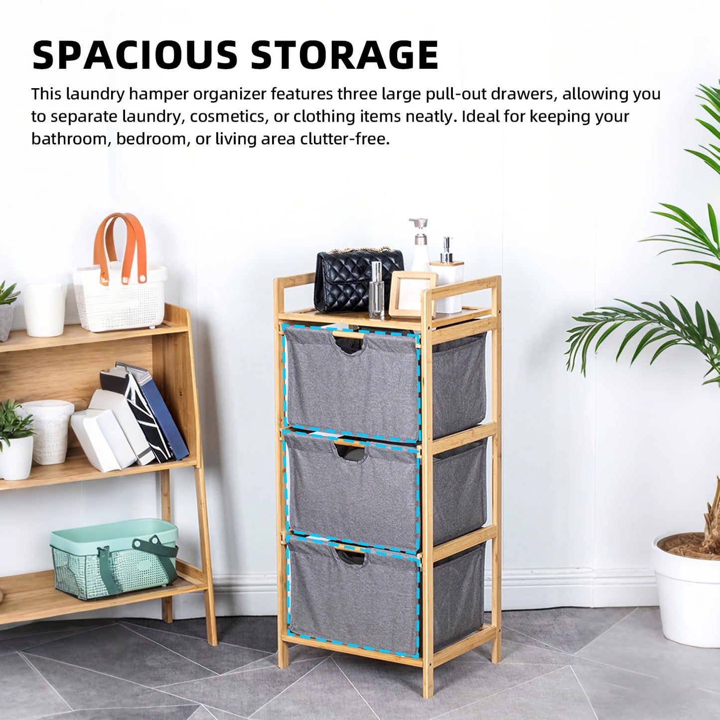 Depisuta Laundry Basket Organizer, 3 Tier Pull Out Hamper Sorter with Top Shelf Fabric Drawers Unit Small Space Freestanding Clothes Towel Storage Cabinet for Bathroom Bedroom (Gray)