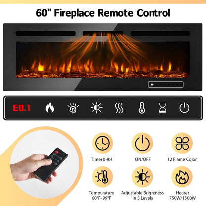 MXV 90" Fireplace TV Stand, Modern Entertainment Center with 60 Inch Electric Fireplace, Adjustable Shelf & Glass Door, Fire Place TV Console for Living Room, Black
