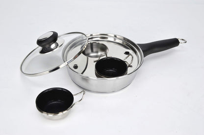 RUNZI 2 Cups Egg Poacher Pan - Stainless Steel Poached Egg Cooker – Perfect Poached Egg Maker – Induction Cooktop Egg Poachers Cookware Set with 2 Nonstick Large PFOA FREE Egg Poacher Cups…
