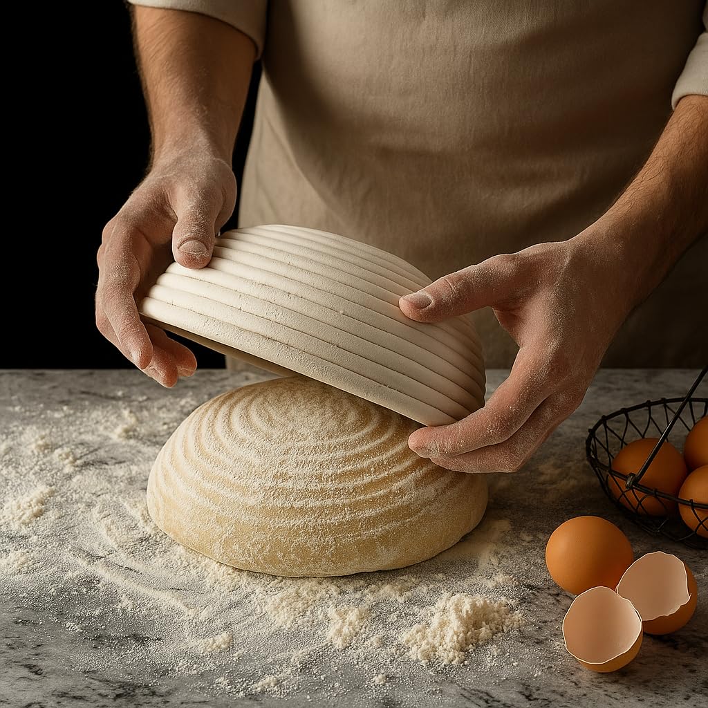 Saint Germain Bakery Premium Round Bread Banneton Basket with Liner - Perfect Brotform Proofing Basket for Making Beautiful Bread (10 inch)