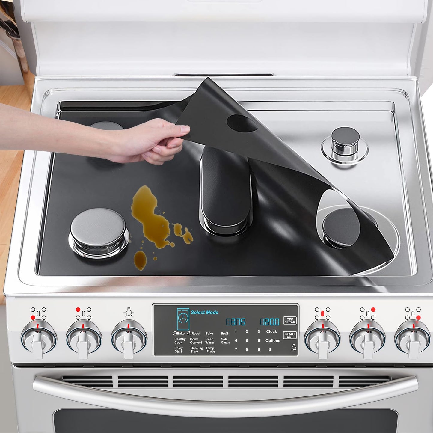 PWEOW Stove Top Covers for Gas Burners, Gas Stove Burner Liners for Samsung Stove Guard Stove Top Protector, Non-Stick and Washable, for Kitchen Cooking, Reusable
