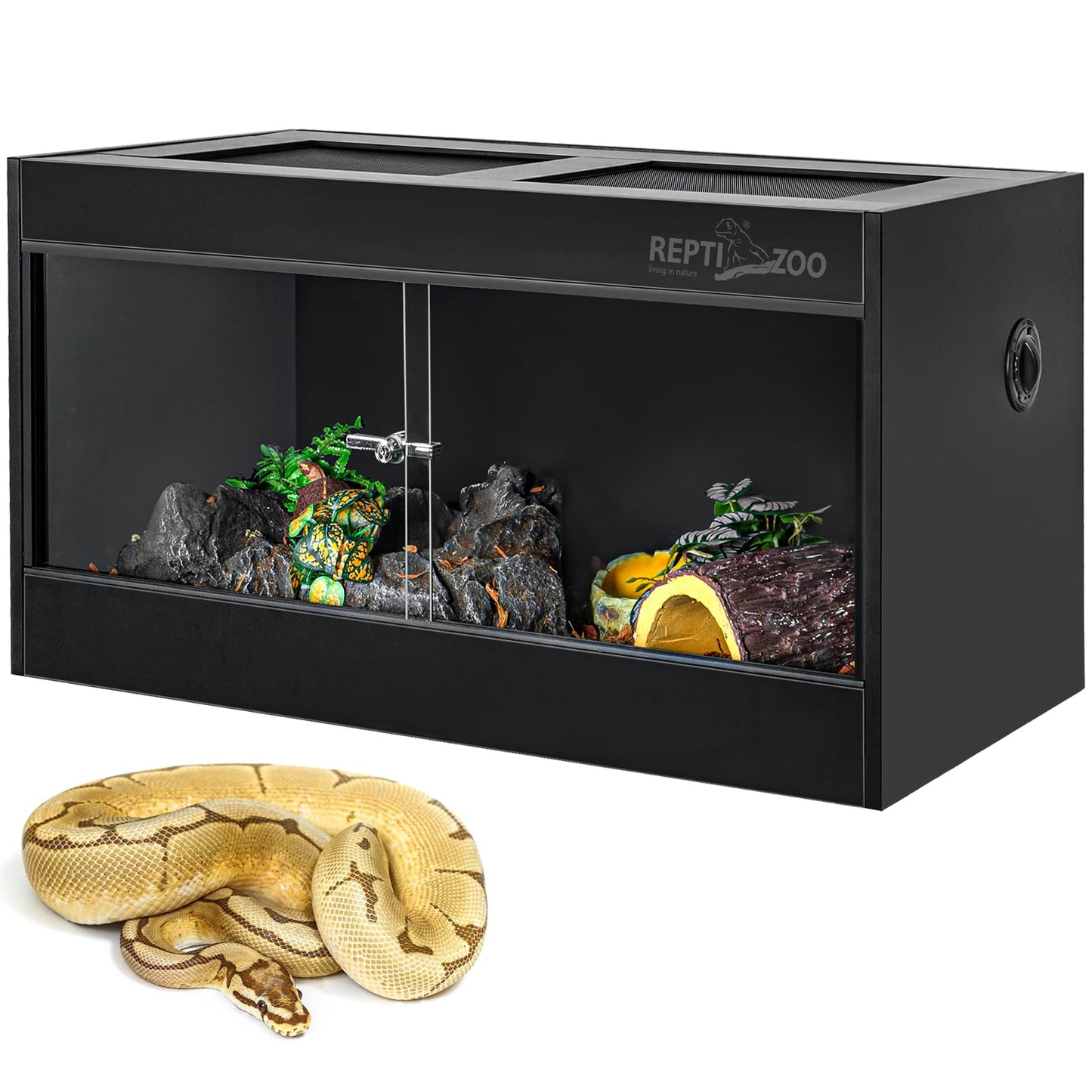 REPTI ZOO 50 Gallon PVC Reptile Enclosure, 36x18x18 inch Reptile Tank for Ball Python Bearded Dragon Snake Gecko, Reptile Terrarium Lounge Habitat with Glass Sliding Door & Top Screen Ventilation