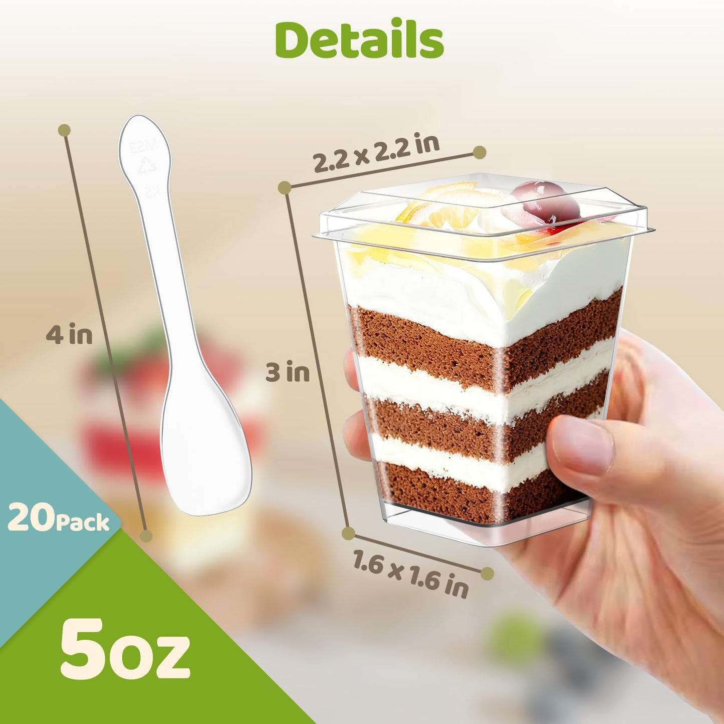 TLAZZ 20 Pack 5 Oz Plastic Dessert Cups with Lids and Spoons, Yogurt Parfait Appetizer Cups for Party, Clear Mini Dessert Shooter Cups with Spoons for Pudding Fruit Trifle Ice Cream