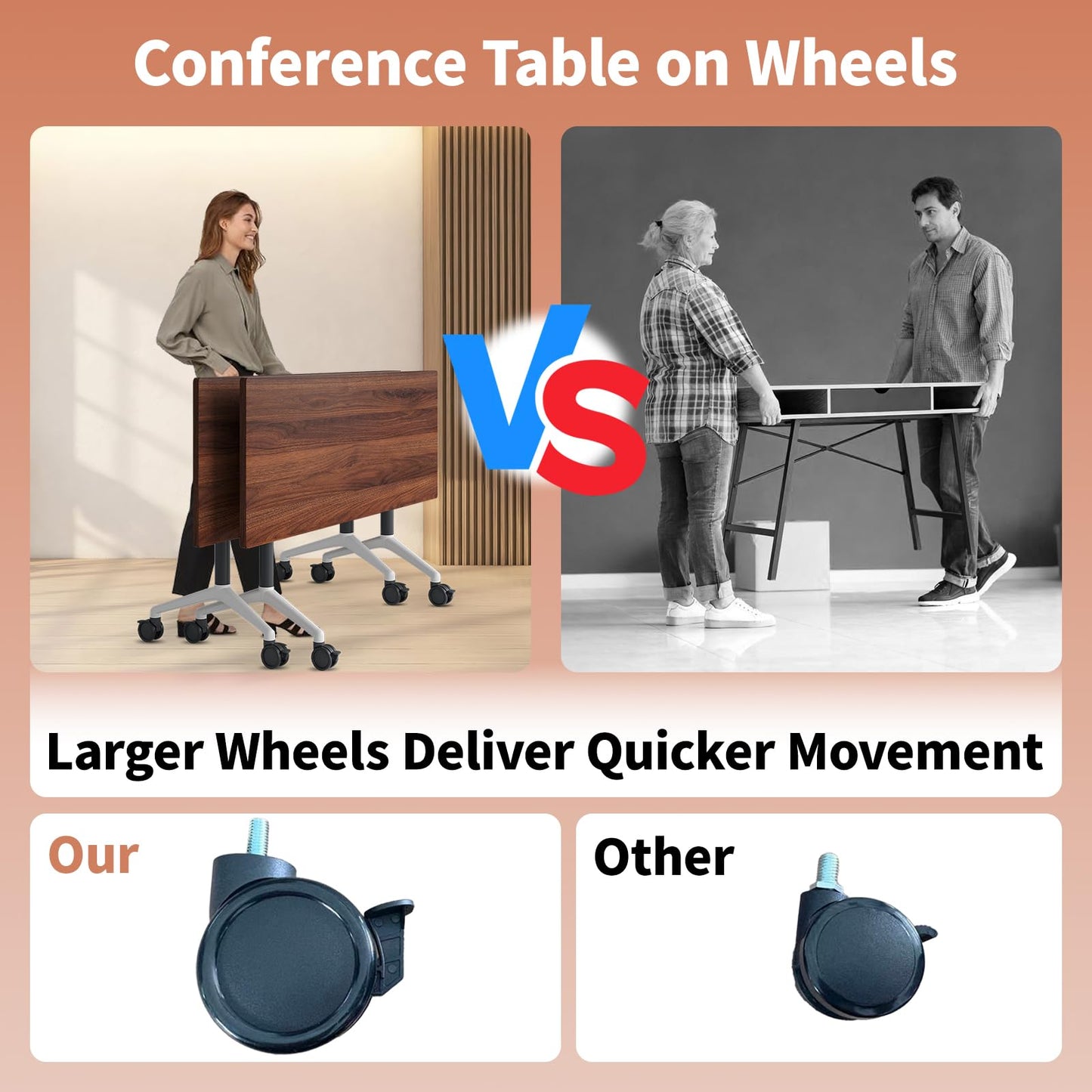 JNMDLAKO Conference Table 8 ft, Folding Conference Room Tables On Wheels - Mobile Rectangle Large Meeting Seminar Tables,Flip Top Mobile Training Room Table for Office Business Classroom