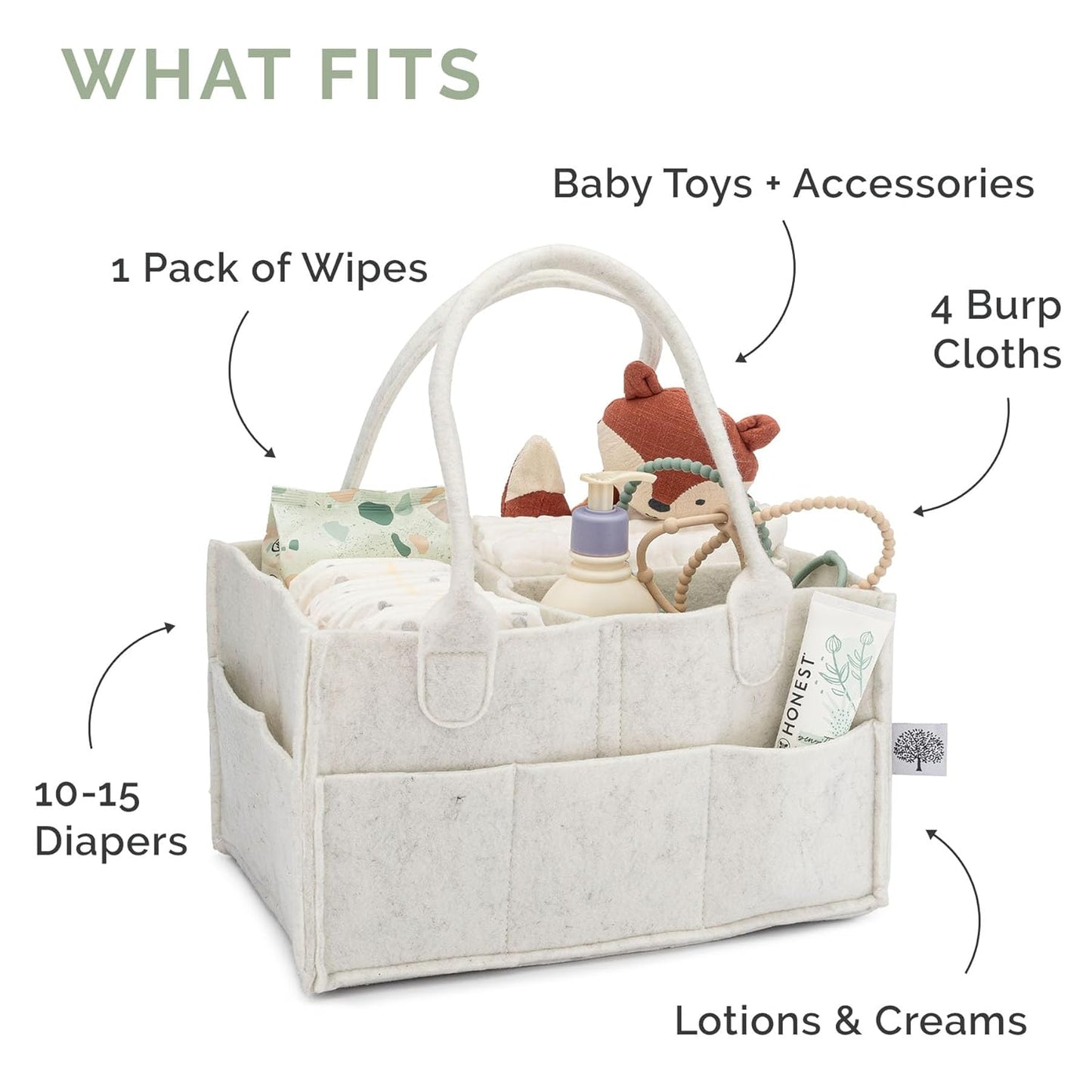 Parker Baby Diaper Caddy - Large Nursery Storage Bin & Car Organizer for Diapers | White