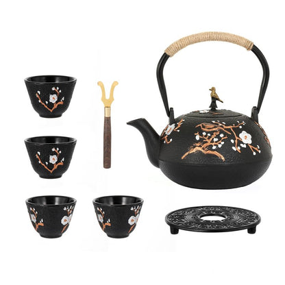 Dyna-Living Cast Iron Teapot 1200ml/40.6oz Japanese Tea Set with 4 Tea Cups Japanese Cast Iron Teapot with Infuser Japanese Tea Kettle Stovetop Gift for Tea Lover