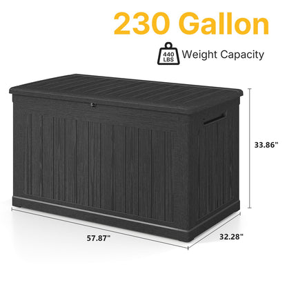 Skepphlay 230 Gallon Deck Box, Outdoor Storage Box Waterproof and UV Resistant, Patio Storage Box Lockable Large, 440 lbs Load Capacity for Garden, Patio, Pool (Black)