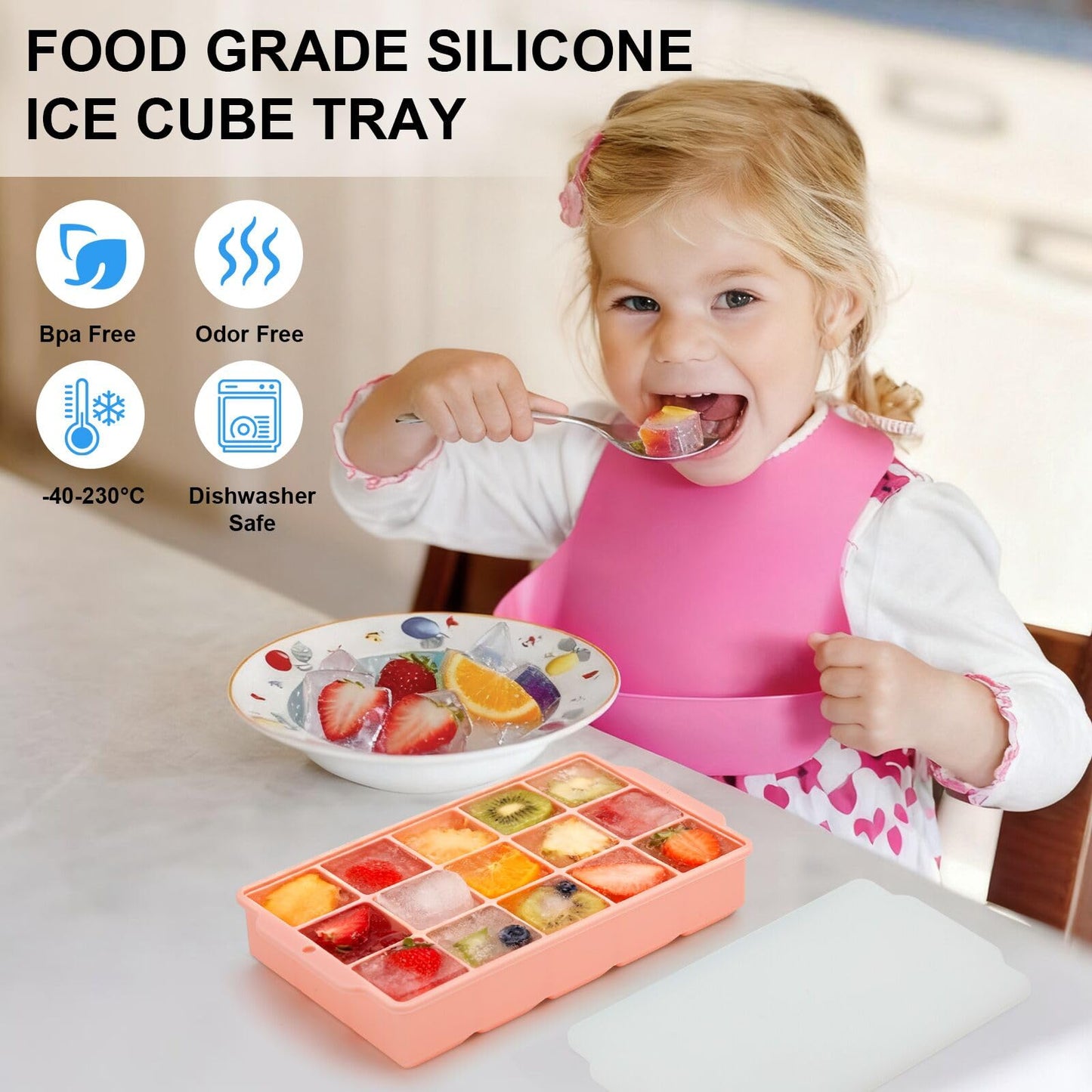 Reespring Silicone Ice Cube Tray, Ice Tray for Freezer with Lid, 3 Pack Ice Cube Trays for Freezer with 45 Flexible Easy Release Ice Trays