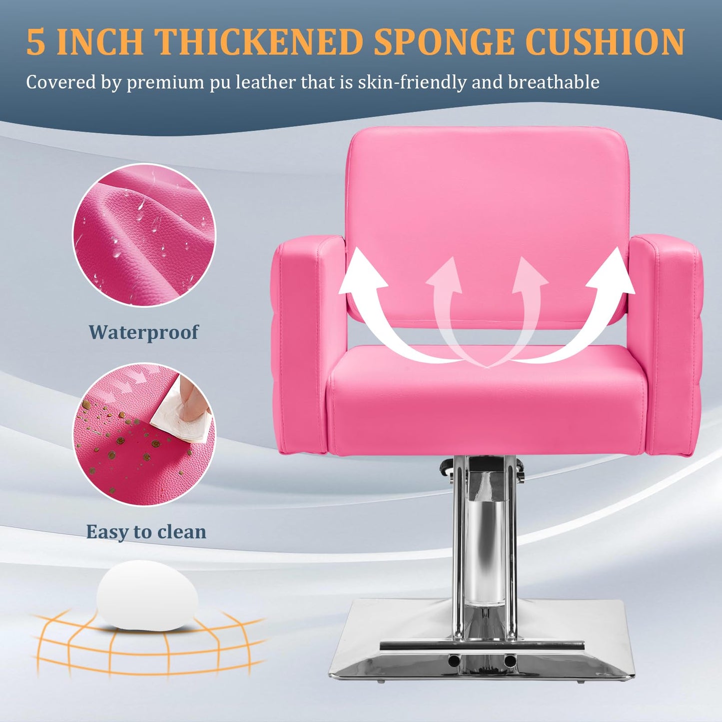 Barber Salon Chair for Barbershop - Load Weight 330 Lbs,Heavy Duty Hydraulic Pump Height Adjustable,360°Swivel with Footrest,Soft Leather with Armrest,Salon Spa,Hair Styling Stylist,Braiding (Pink)