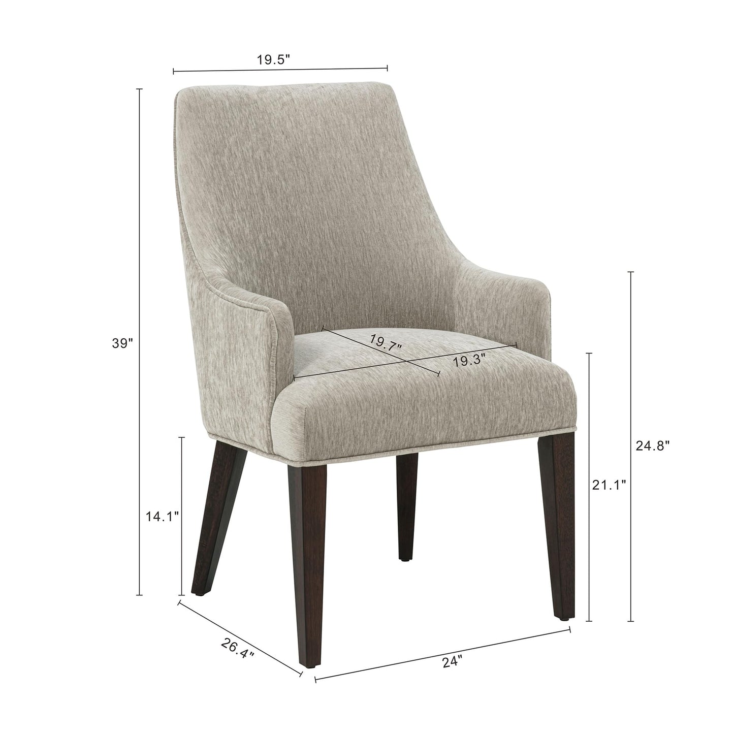 Manhattan Comfort Beever Modern Dining Chairs with Arms, Luxurious Chenille Upholstery, Foam Padded Seat, Rubberwood Legs, Sloped Ergonomic Back, Kitchen and Dining Room Furniture, Set of 2, Taupe