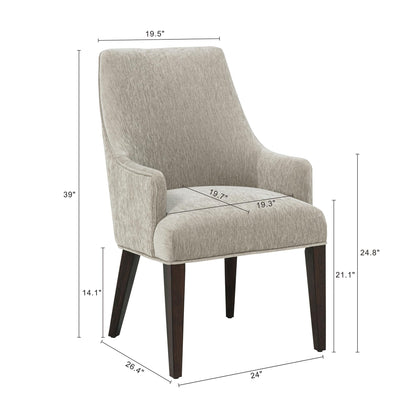 Manhattan Comfort Beever Modern Dining Chairs with Arms, Luxurious Chenille Upholstery, Foam Padded Seat, Rubberwood Legs, Sloped Ergonomic Back, Kitchen and Dining Room Furniture, Set of 2, Taupe