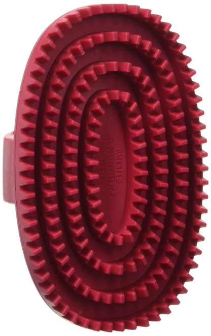 Le Salon Essentials Rubber Curry Grooming Brush with Loop Handle Red