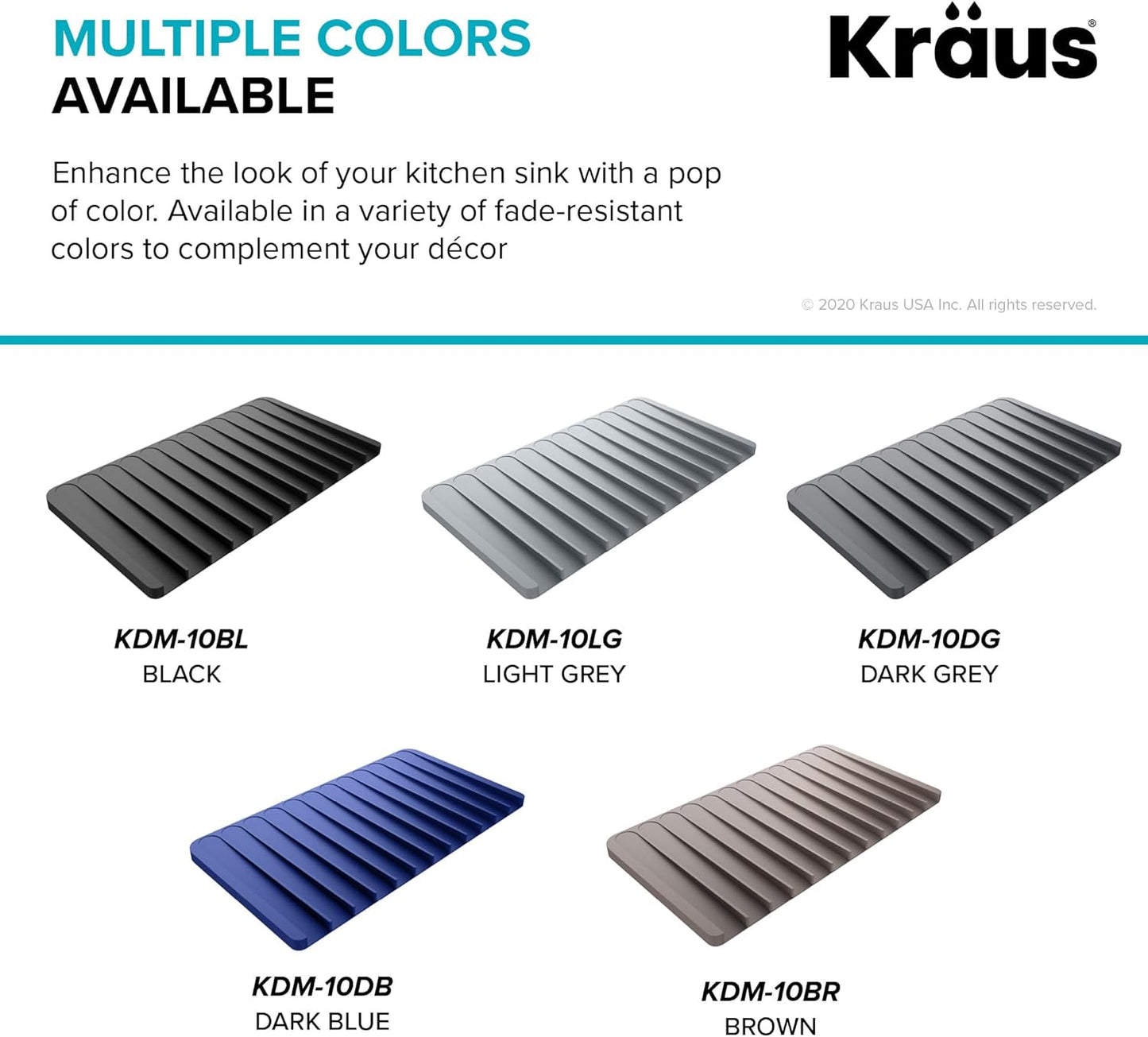 Kraus Self-Draining Silicone Dish Drying Mat for Kitchen Counter, Dark Grey, KDM-10DG