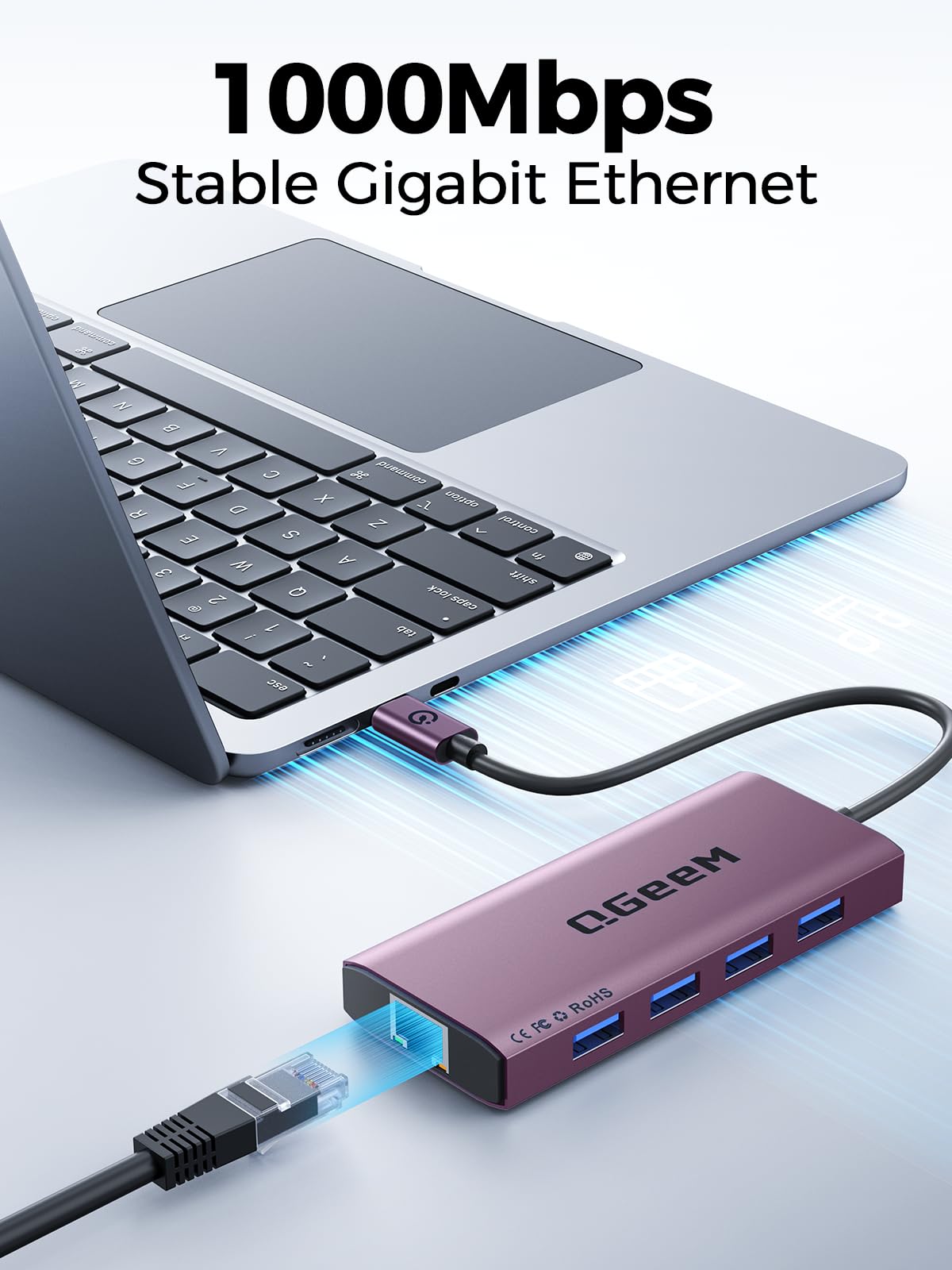 QGeeM USB C Hub Ethernet,9 in 1 USB Type C Hub HDMI Multi-Port Converter Adapter,100W Pd, USB 3.0,SD/TF Card Reader,Compatible for MacBook Pro Air Ipad HP Dell Lenovo Chromebook etc.
