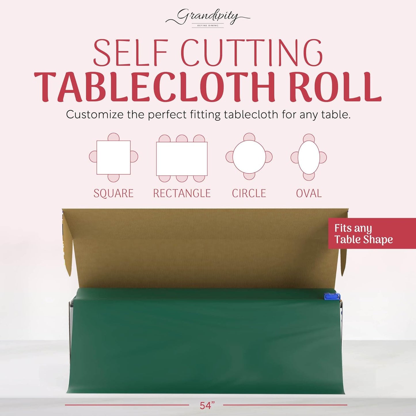 54in 300 Grandipity Plastic Tablecloth Roll - x Ft. Dark Green Plastic Table Cloths for Parties Disposable with Cutter