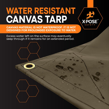 Xpose Safety Canvas Tarp - 10oz Olive Drab Canvas Tarps Heavy Duty Water Resistant with Brass Grommets- Multipurpose Outdoor Tarpaulin for Camping, Canopy, Trailer, Equipment Cover 12' x 24'