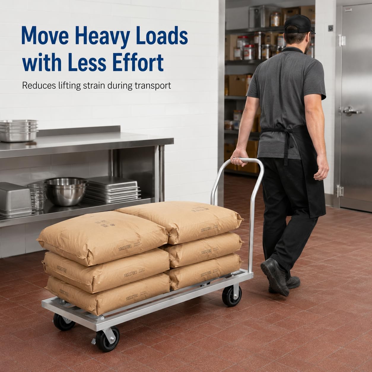 20" x 48" Mobile Aluminum Dunnage Rack with Handle, 1600 lb Capacity Heavy Duty Platform Cart with Casters, Rolling Storage Rack for Commercial Kitchen, Restaurant, Warehouse, Pantry and Bulk Supplies