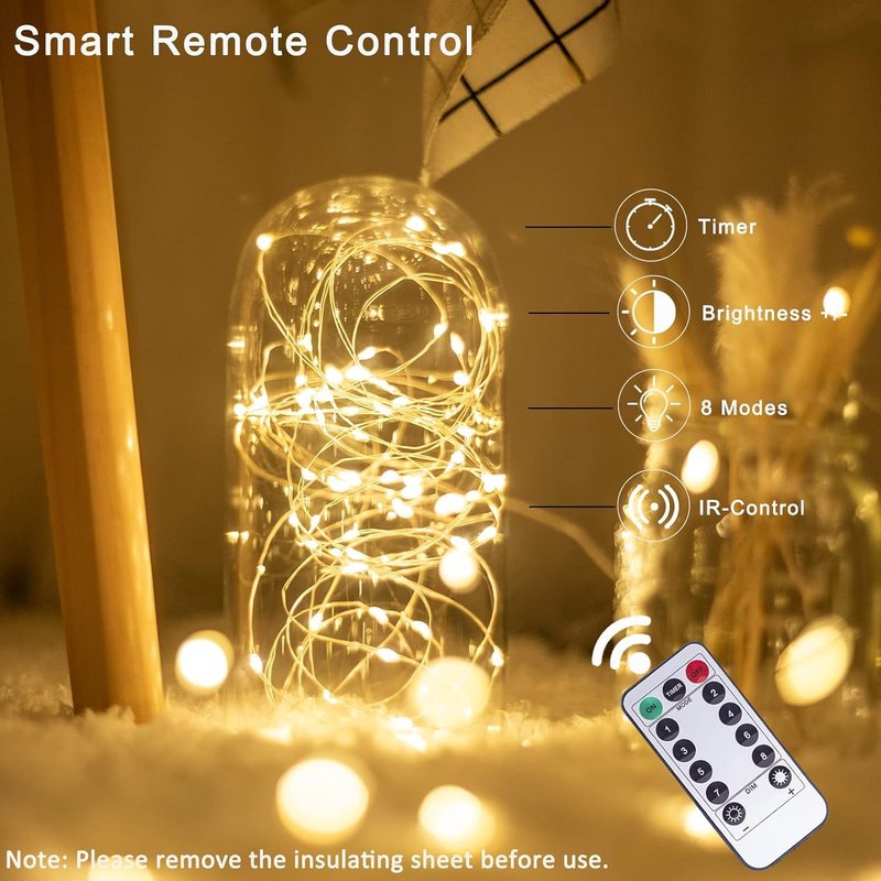 Fairy Lights Plug in, 40ft 100 LED Indoor Outdoor String Lights,Twinkle String Lights for Bedroom with Remote and Timer 8 Modes Starry Lights DIY Wedding Christmas Decoration Warm White