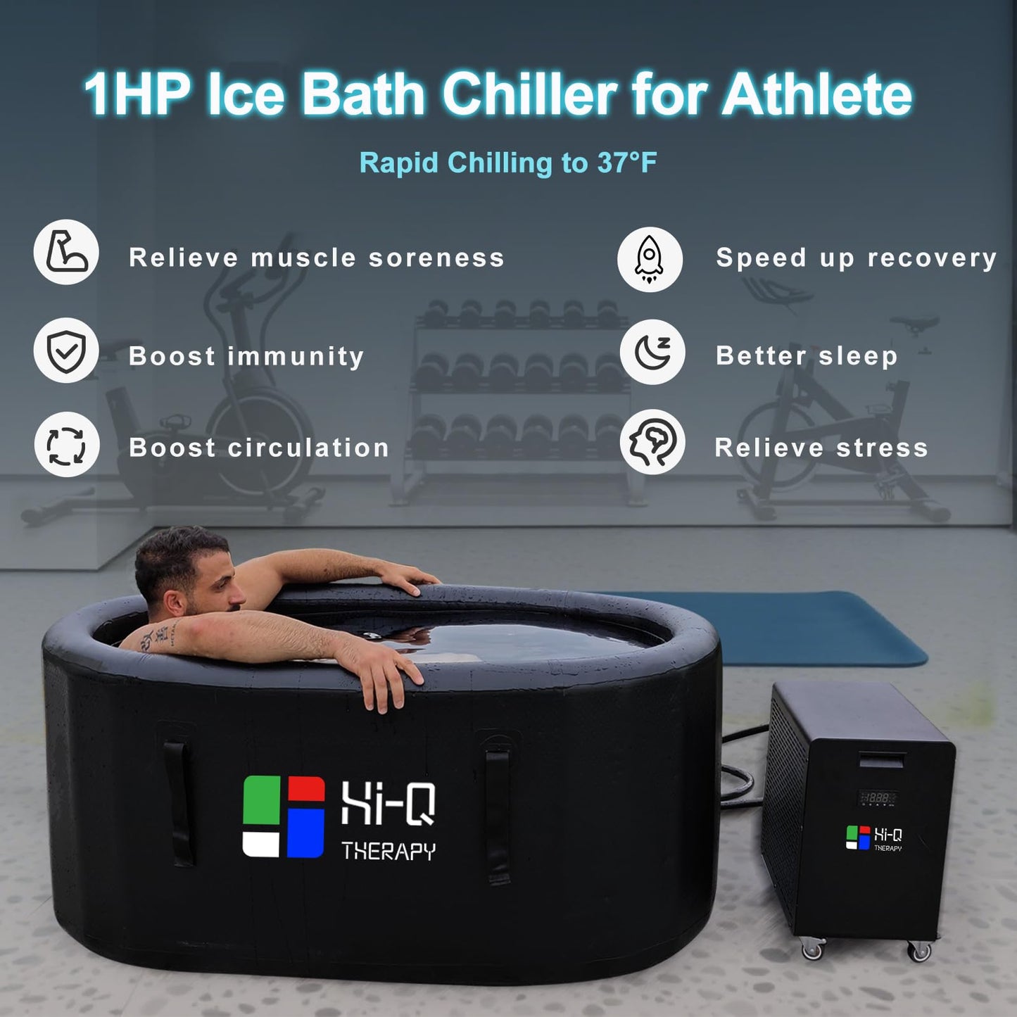 Hi-Q Therapy Ice Bath Tub Chiller, Inflatable Cold Tub PVC Material, All in one Plunge Chiller with Pump, 2600W Chilling Efficiency for Recovery