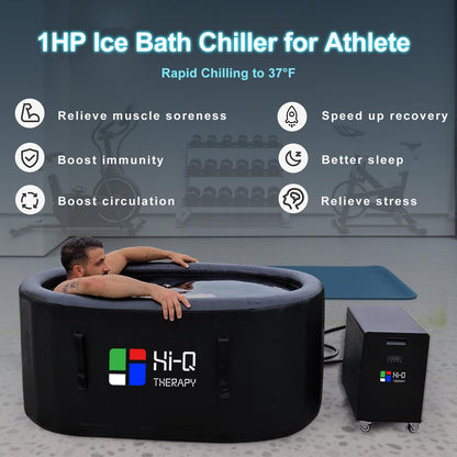 Hi-Q Therapy Ice Bath Tub Chiller, Inflatable Cold Tub PVC Material, All in one Plunge Chiller with Pump, 2600W Chilling Efficiency for Recovery