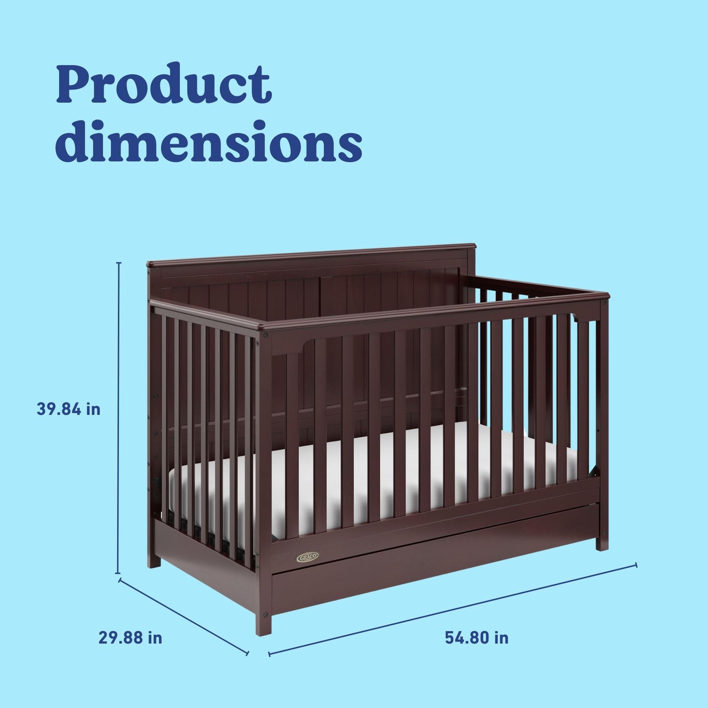 Graco Hadley 5-in-1 Convertible Crib with Drawer – GREENGUARD Gold Certified, Fits Standard Crib Mattress, Converts to Toddler Bed, Daybed and Full Bed, 4 Adjustable Mattress Heights (Espresso)