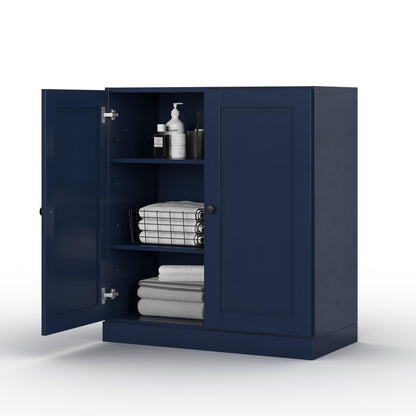 Palace Imports 100% Solid Wood Bathroom Storage Cabinet - 32" Wide - Navy Blue, Small Bathroom Cabinet with 2 Shaker Doors & Adjustable Shelves, 100% Eco-Friendly Wood, Modular Cabinets