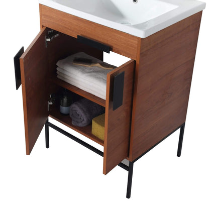 Fine Fixtures 24 Inch Bathroom Vanity with Sink, Vitreous China Walnut Sink, Satin Brass Hardware, Elegant Bathroom Vanities for Modern Homes, Easy Installation