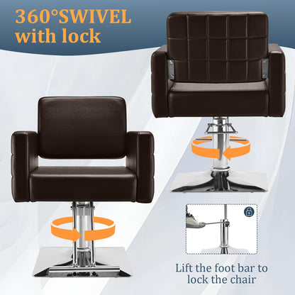 Barber Salon Chair for Barbershop - Load Weight 330 Lbs,Heavy Duty Hydraulic Pump Height Adjustable,360°Swivel with Footrest,Soft Leather with Armrest,Salon Spa,Hair Styling Stylist,Braiding (Brown)
