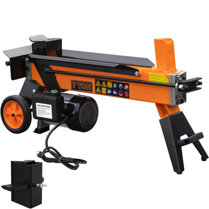 PPOLB 7 Ton Electric Wood Splitter, 15Amp Hydraulic Log Splitter with Detachable Cross Blade Cutting Head, Portable Firewood Splitter, Compact Horizontal Design for Backyard, Garage, Cabin - Orange