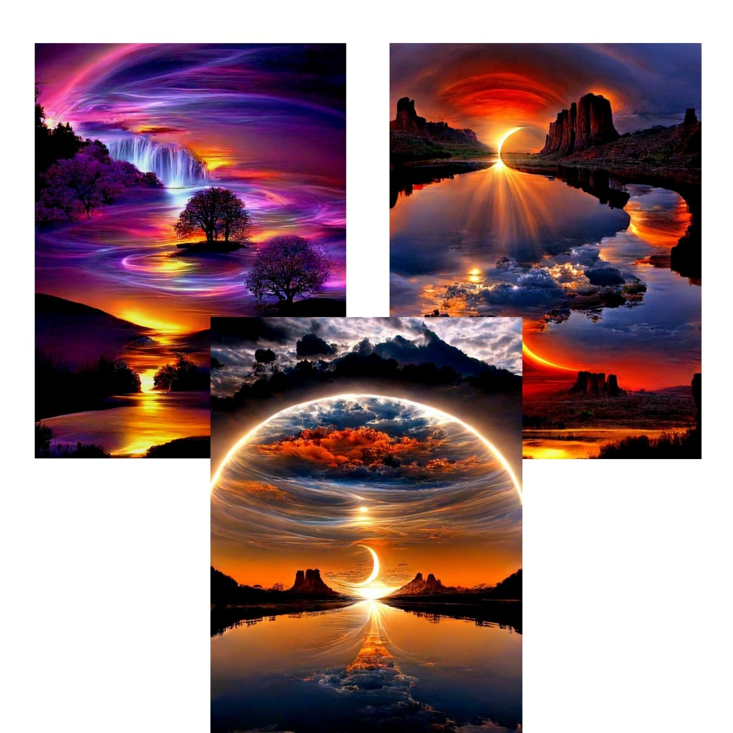 3 Pack Diamond Painting Kits for Adults, Sunrise Landscape 5D Diamond Art for Adult Beginners, DIY Full Drill Round Gem Painting Dot Art Sets, Home Wall Decor 12x16 Inch