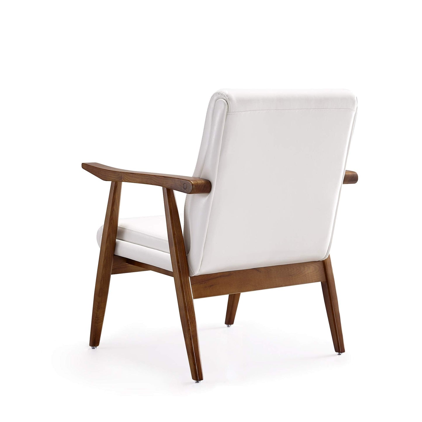 Manhattan Comfort Archduke Mid Century Modern Accent Chair, Fully Assembled, Made of Beech Wood Frame, Upholstered in Faux Leather, Ideal for Living Room, Set of 1, White