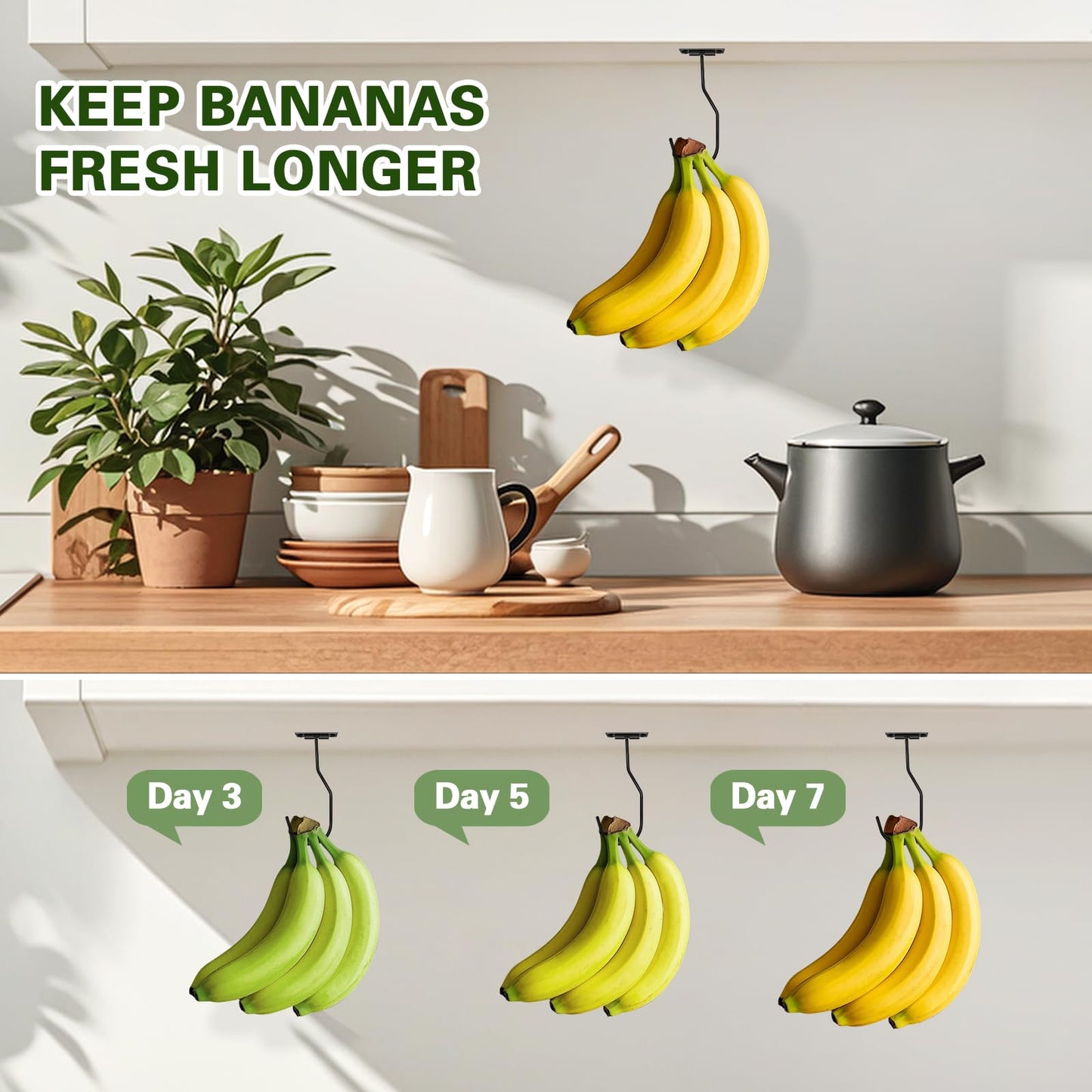 Ticway Banana Hanger Hook – Space Saving Banana Holder Hanger to Keep Bananas Fresh, Self Adhesive and Screw Banana Hook 2Pack Black