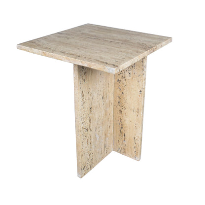 JONATHAN Y Cecil Modern 18.5" Square Natural Marble End Table with Cross Base, Glossy Travertine Solid Stone Accent Side Table for Living Room, Bedroom, Small Spaces, Fully Assembled MTB1104B