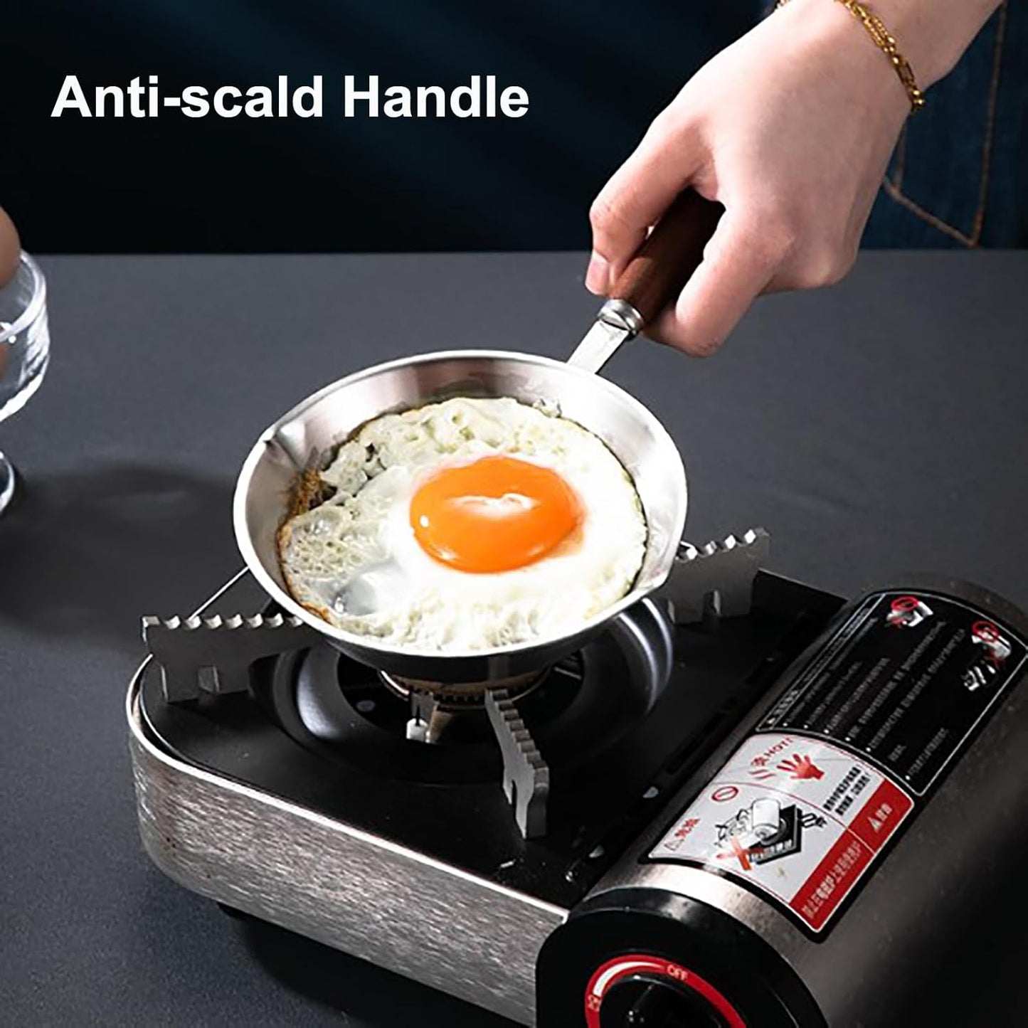 Luqeeg Mini Stainless Steel Frying Pan, Non Stick Egg Pan, Compatible with Induction & Gas Stoves, Ergonomic Handle